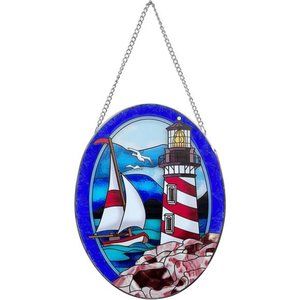 Pigeon Point Lighthouse Stained Glass Window Hangings Panel with Chains
